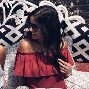 Abercrombie & Fitch XS Off the Shoulder Ruby Red Blouse